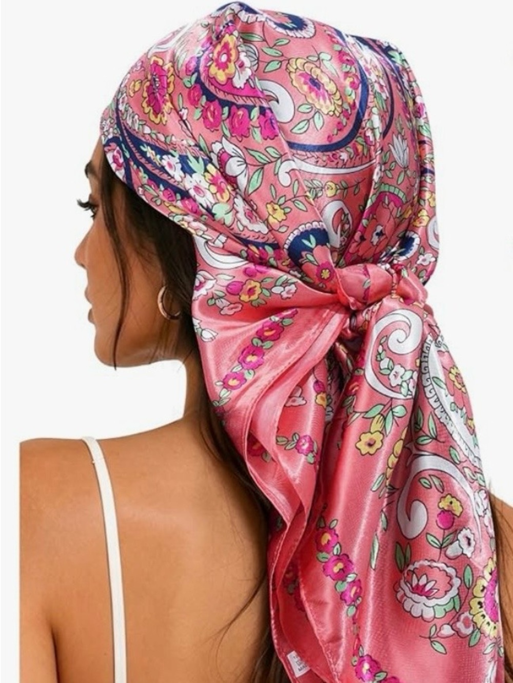 Pink floral satin scarf
